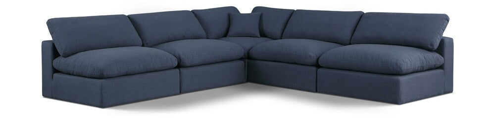 Meridian Furniture - Comfy Navy Linen Textured Fabric Modular Sectional - 5Pc - 187Navy-Sec5B veiw 1