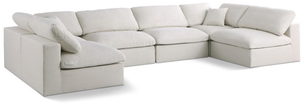 Meridian Furniture - Plush Cream Velvet Standard Comfort Modular Sectional - 6Pc - 602Cream-Sec6D veiw 1