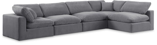 Meridian Furniture - Comfy Grey Velvet Modular Sectional - 5Pc - 189Grey-Sec5D veiw 1