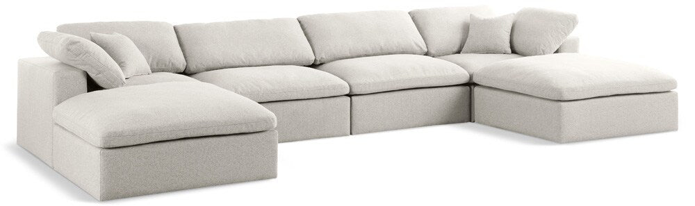 Meridian Furniture - Serene Cream Linen Textured Fabric Deluxe Comfort Modular Sectional - 6Pc - 601Cream-Sec6B veiw 1
