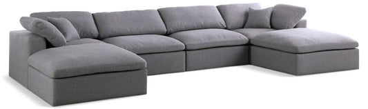 Meridian Furniture - Serene Grey Linen Textured Fabric Deluxe Comfort Modular Sectional - 6Pc - 601Grey-Sec6B veiw 1