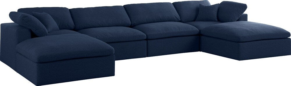 Meridian Furniture - Serene Navy Linen Textured Fabric Deluxe Comfort Modular Sectional - 6Pc - 601Navy-Sec6B veiw 1