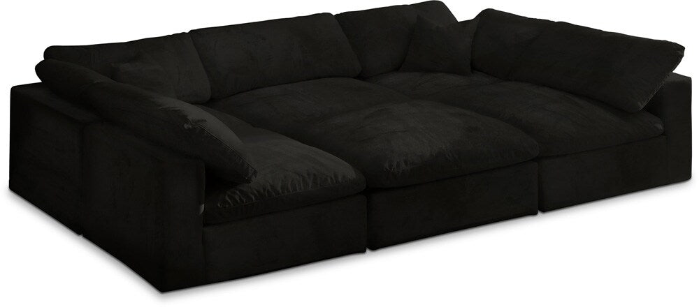 Meridian Furniture - Cozy Black Velvet Comfort Modular Sectional - 6Pc - 634Black-Sec6C veiw 1