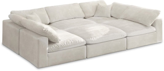Meridian Furniture - Cozy Cream Velvet Comfort Modular Sectional - 6Pc - 634Cream-Sec6C veiw 1