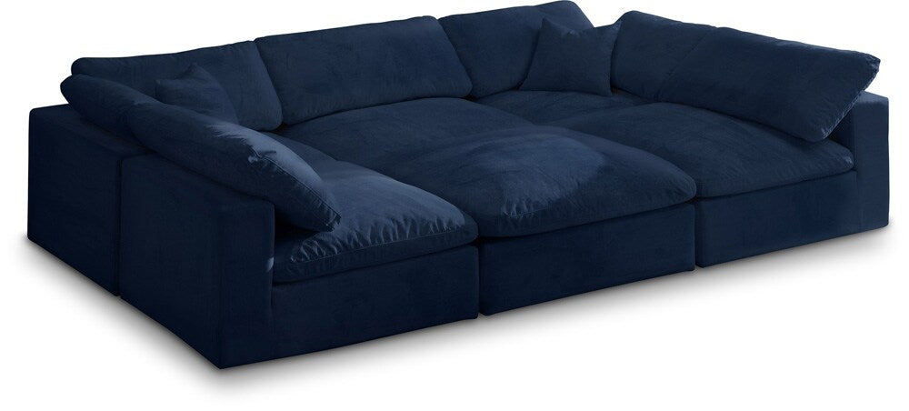 Meridian Furniture - Cozy Navy Velvet Comfort Modular Sectional - 6Pc - 634Navy-Sec6C veiw 1