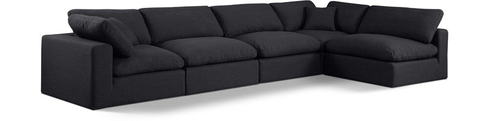 Meridian Furniture - Comfy Black Linen Textured Fabric Modular Sectional - 5Pc - 187Black-Sec5D veiw 1