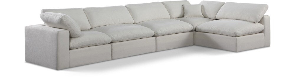 Meridian Furniture - Comfy Cream Linen Textured Fabric Modular Sectional - 5Pc - 187Cream-Sec5D veiw 1