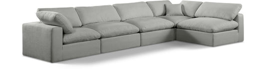 Meridian Furniture - Comfy Grey Linen Textured Fabric Modular Sectional - 5Pc - 187Grey-Sec5D veiw 1
