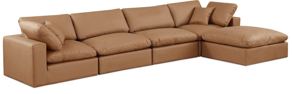 Meridian Furniture - Comfy Cognac Vegan Leather Modular Sectional - 5Pc - 188Cognac-Sec5A veiw 1