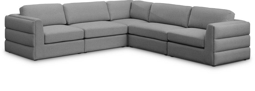 Meridian Furniture - Beckham Grey Durable Linen Textured Fabric Modular Sectional - 5Pc - 681Grey-Sec5D veiw 1