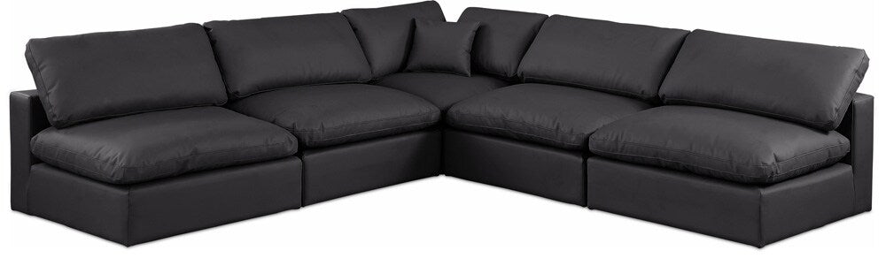 Meridian Furniture - Comfy Black Vegan Leather Modular Sectional - 5Pc - 188Black-Sec5B veiw 1
