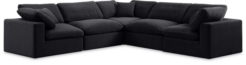 Meridian Furniture - Comfy Black Velvet Modular Sectional - 5Pc - 189Black-Sec5C veiw 1