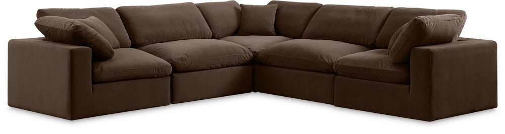 Meridian Furniture - Comfy Brown Velvet Modular Sectional - 5Pc - 189Brown-Sec5C veiw 1