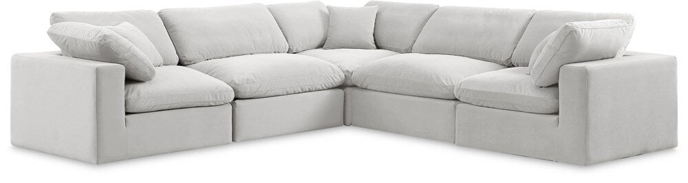Meridian Furniture - Comfy Cream Velvet Modular Sectional - 5Pc - 189Cream-Sec5C veiw 1