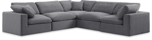 Meridian Furniture - Comfy Grey Velvet Modular Sectional - 5Pc - 189Grey-Sec5C veiw 1