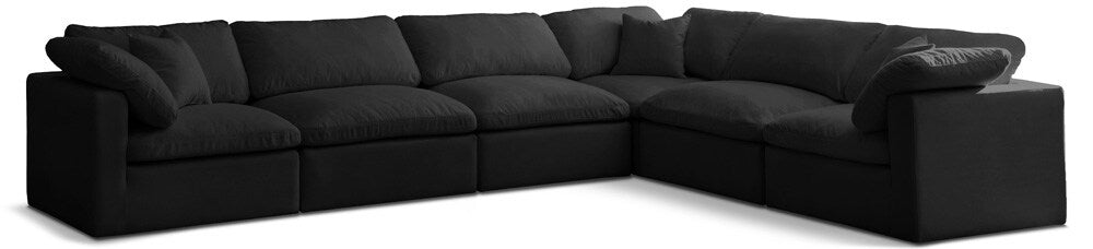 Meridian Furniture - Plush Black Velvet Standard Comfort Modular Sectional - 6Pc - 602Black-Sec6A veiw 1