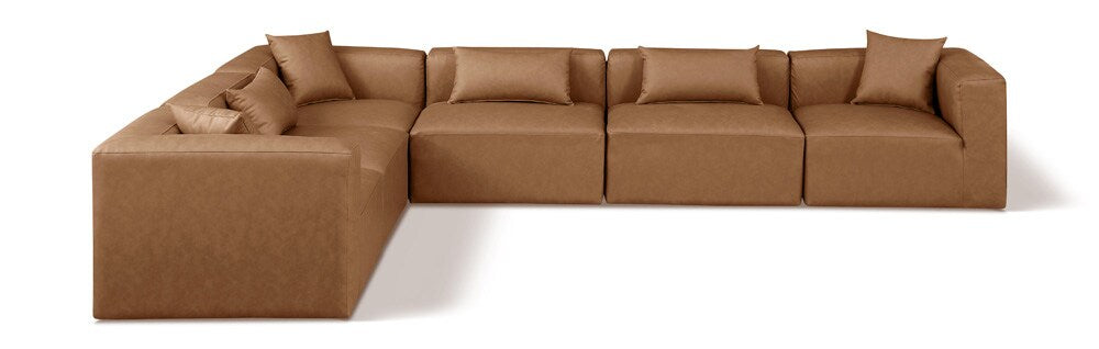 Meridian Furniture - Cube Brown Vegan Leather Modular Sectional - 6Pc - 668Brown-Sec6A veiw 1