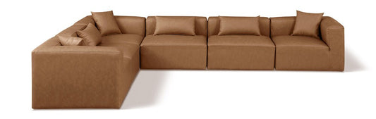 Meridian Furniture - Cube Brown Vegan Leather Modular Sectional - 6Pc - 668Brown-Sec6A veiw 1