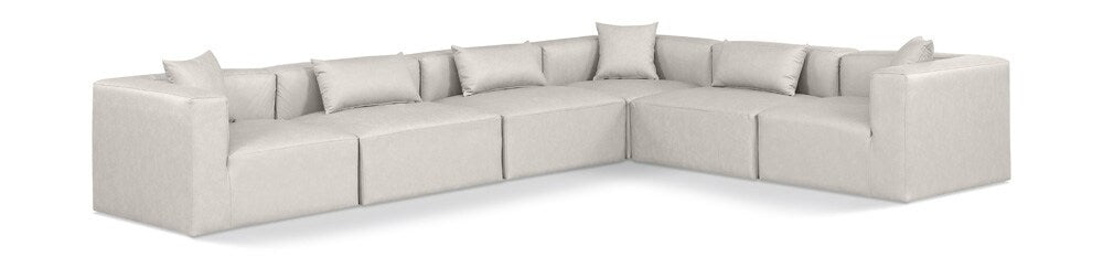 Meridian Furniture - Cube Cream Vegan Leather Modular Sectional - 6Pc - 668Cream-Sec6A veiw 1