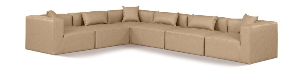 Meridian Furniture - Cube Tan Vegan Leather Modular Sectional - 6Pc - 668Tan-Sec6A veiw 1