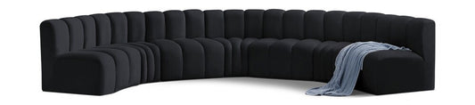 Meridian Furniture - Arc Black Velvet Modular Sofa - 7Pc - 103Black-S7B veiw 1