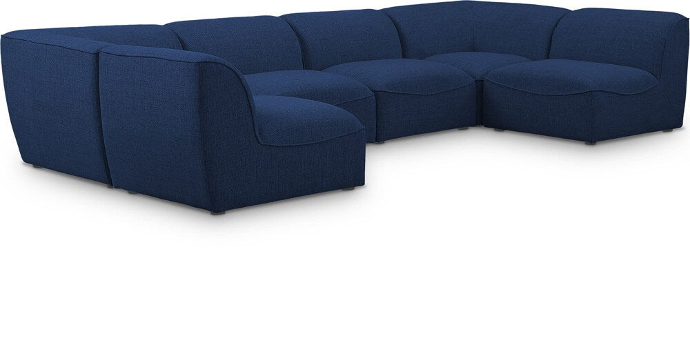 Meridian Furniture - Miramar Navy Durable Linen Textured Modular Sectional - 6Pc - 683Navy-Sec6D veiw 1