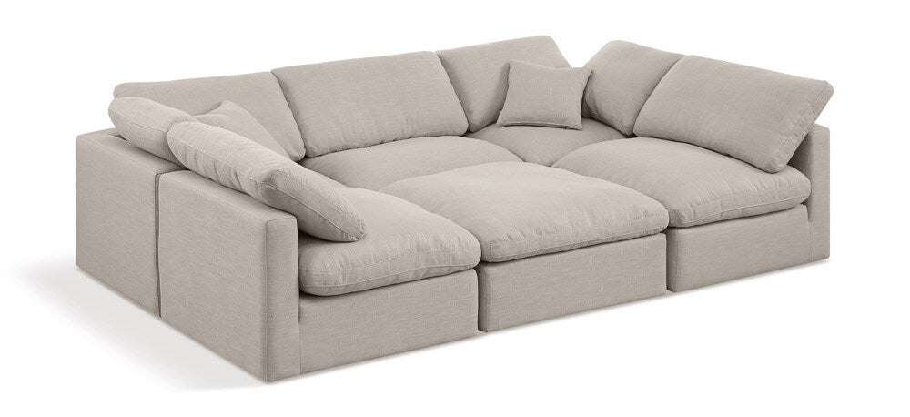 Meridian Furniture - Indulge Beige Linen Textured Fabric Modular Sectional - 6Pc - 141Beige-Sec6C veiw 1