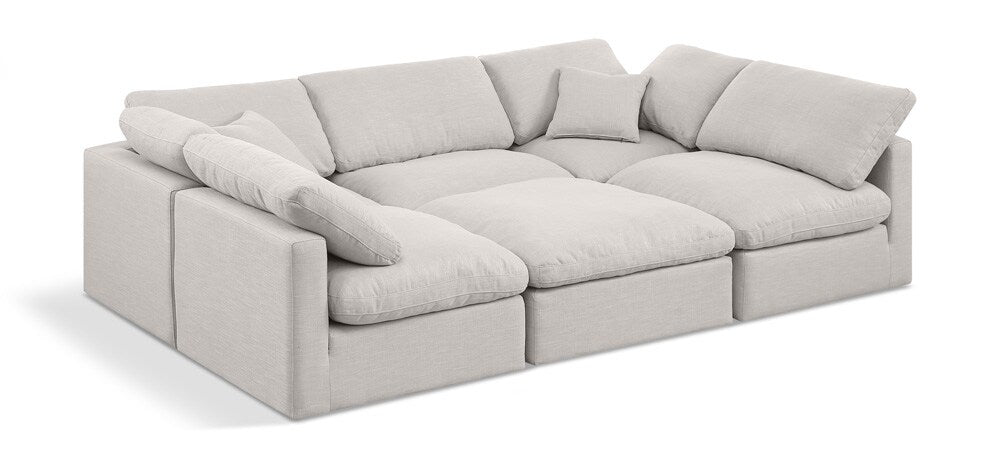 Meridian Furniture - Indulge Cream Linen Textured Fabric Modular Sectional - 6Pc - 141Cream-Sec6C veiw 1