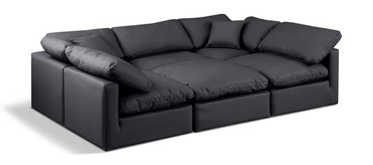 Meridian Furniture - Indulge Black Vegan Leather Modular Sectional - 6Pc - 146Black-Sec6C veiw 1