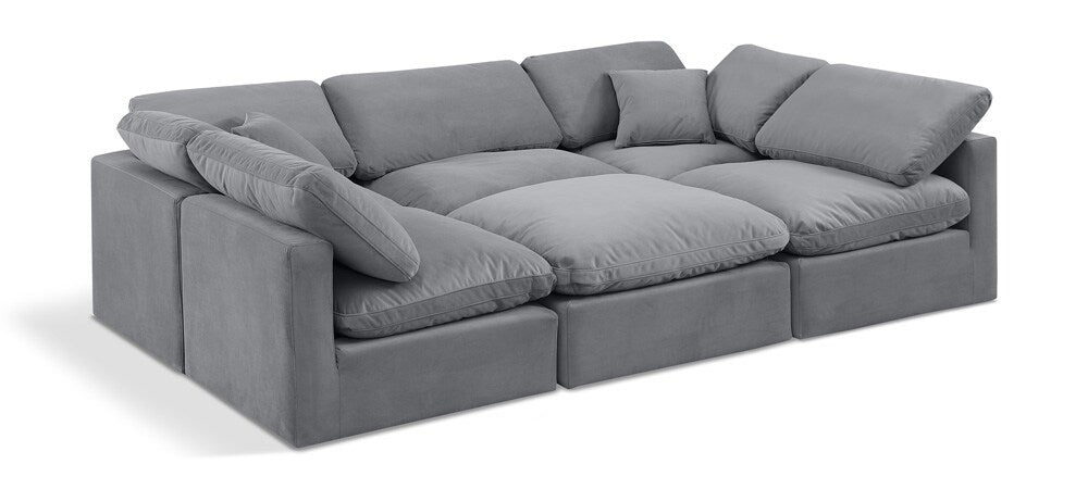 Meridian Furniture - Indulge Grey Velvet Modular Sectional - 6Pc - 147Grey-Sec6C veiw 1