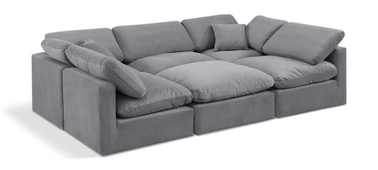 Meridian Furniture - Indulge Grey Velvet Modular Sectional - 6Pc - 147Grey-Sec6C veiw 1
