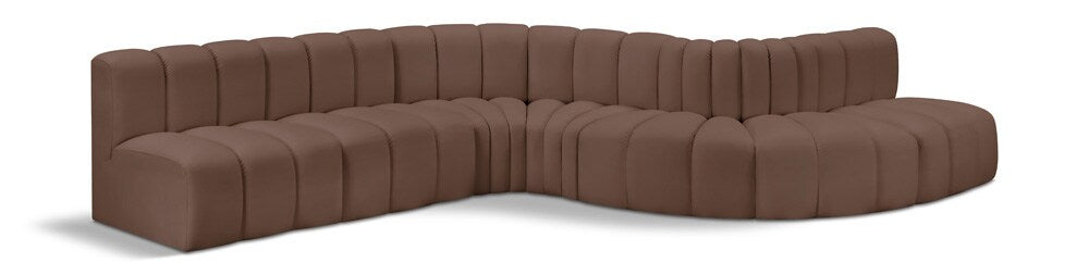 Meridian Furniture - Arc Brown Vegan Leather Modular Sofa - 7Pc - 101Brown-S7C veiw 1