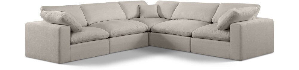 Meridian Furniture - Comfy Beige Linen Textured Fabric Modular Sectional - 5Pc - 187Beige-Sec5C veiw 1