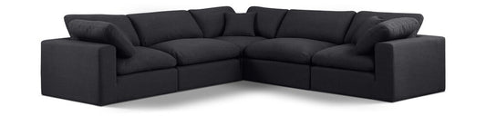 Meridian Furniture - Comfy Black Linen Textured Fabric Modular Sectional - 5Pc - 187Black-Sec5C veiw 1