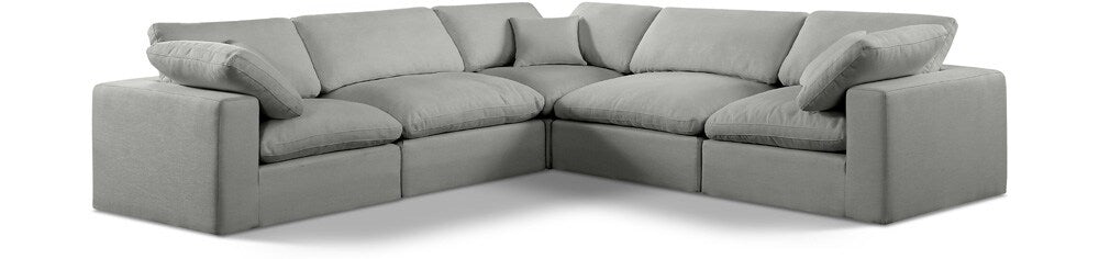 Meridian Furniture - Comfy Grey Linen Textured Fabric Modular Sectional - 5Pc - 187Grey-Sec5C veiw 1