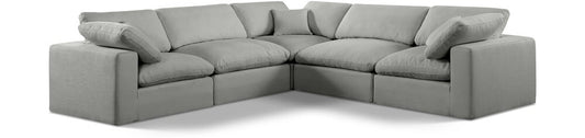 Meridian Furniture - Comfy Grey Linen Textured Fabric Modular Sectional - 5Pc - 187Grey-Sec5C veiw 1