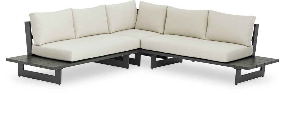 Meridian Furniture - Maldives Cream Water Resistant Fabric Outdoor Patio Sectional - 3Pc - 338Cream-Sectional veiw 1