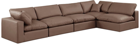 Meridian Furniture - Comfy Brown Vegan Leather Modular Sectional - 5Pc - 188Brown-Sec5D veiw 1