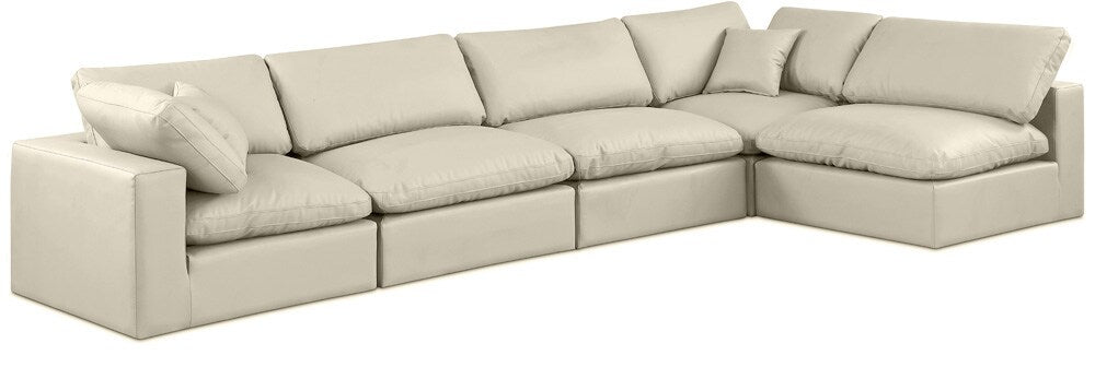 Meridian Furniture - Comfy Cream Vegan Leather Modular Sectional - 5Pc - 188Cream-Sec5D veiw 1