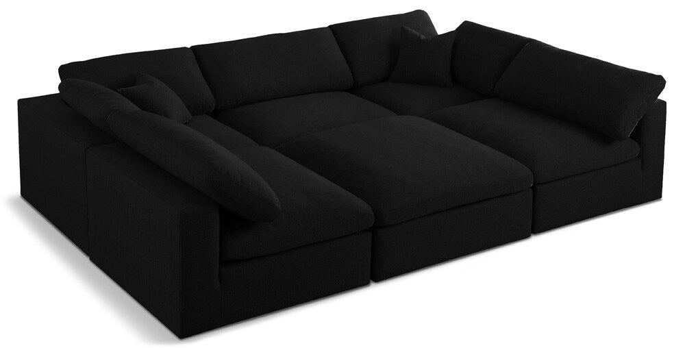 Meridian Furniture - Serene Black Linen Textured Fabric Deluxe Comfort Modular Sectional - 6Pc - 601Black-Sec6C veiw 1