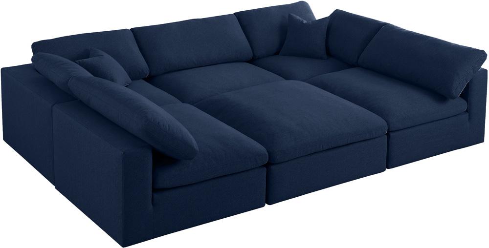Meridian Furniture - Serene Navy Linen Textured Fabric Deluxe Comfort Modular Sectional - 6Pc - 601Navy-Sec6C veiw 1
