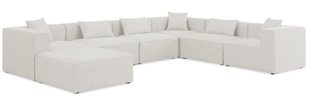 Meridian Furniture - Cube Cream Durable Linen Textured Modular Sectional - 7Pc - 630Cream-Sec7A veiw 1