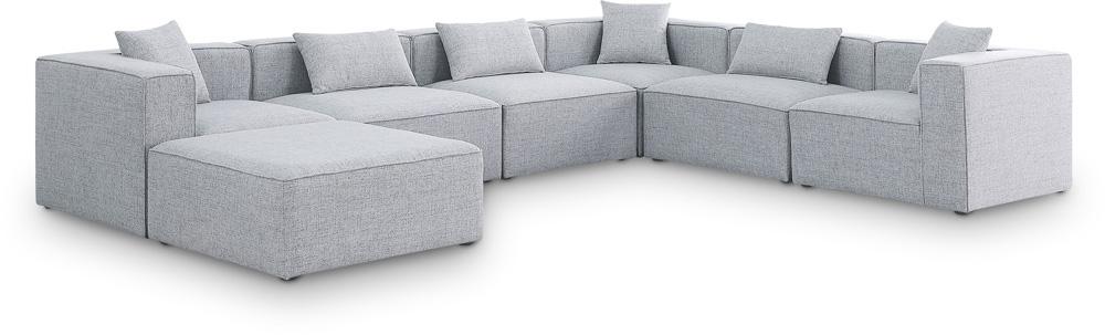 Meridian Furniture - Cube Grey Durable Linen Textured Modular Sectional - 7Pc - 630Grey-Sec7A veiw 1