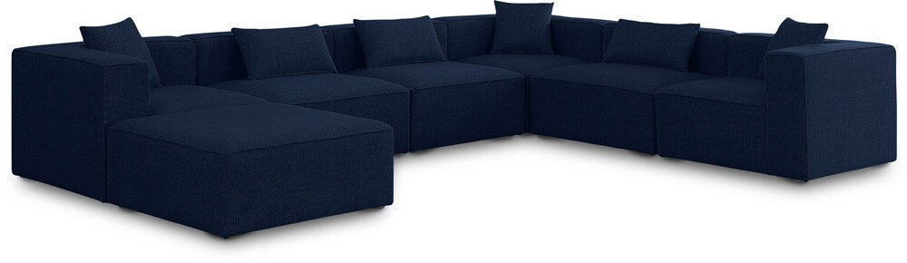 Meridian Furniture - Cube Navy Durable Linen Textured Modular Sectional - 7Pc - 630Navy-Sec7A veiw 1
