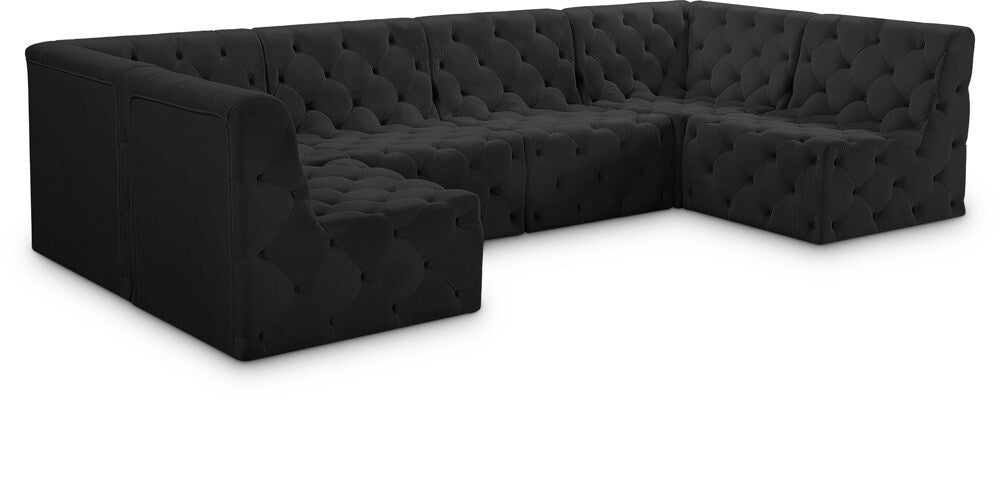 Meridian Furniture - Tuft Black Velvet Modular Sectional - 6Pc - 680Black-Sec6B veiw 1