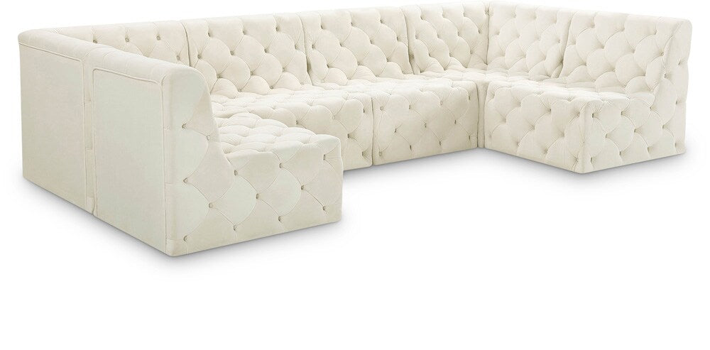 Meridian Furniture - Tuft Cream Velvet Modular Sectional - 6Pc - 680Cream-Sec6B veiw 1