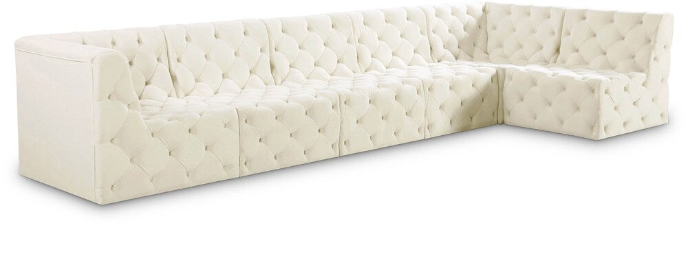 Meridian Furniture - Tuft Cream Velvet Modular Sectional - 6Pc - 680Cream-Sec6C veiw 1