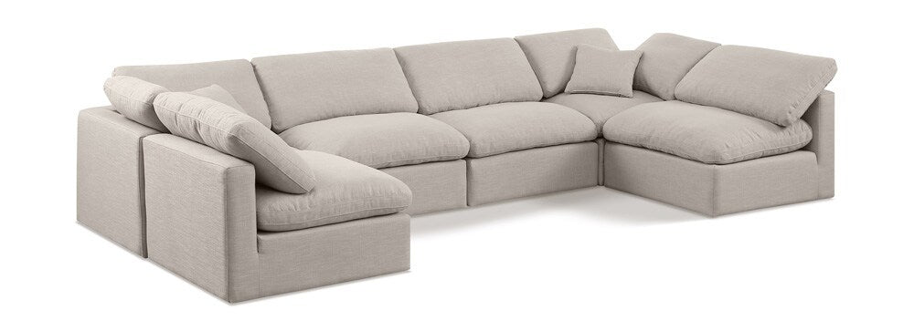 Meridian Furniture - Indulge Beige Linen Textured Fabric Modular Sectional - 6Pc - 141Beige-Sec6D veiw 1