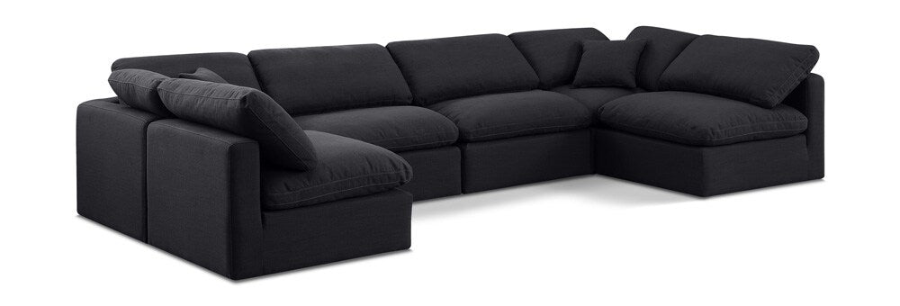 Meridian Furniture - Indulge Black Linen Textured Fabric Modular Sectional - 6Pc - 141Black-Sec6D veiw 1