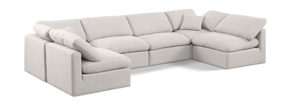 Meridian Furniture - Indulge Cream Linen Textured Fabric Modular Sectional - 6Pc - 141Cream-Sec6D veiw 1